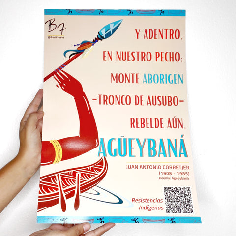 Poster taino con frase del poema aguaybana corretjer