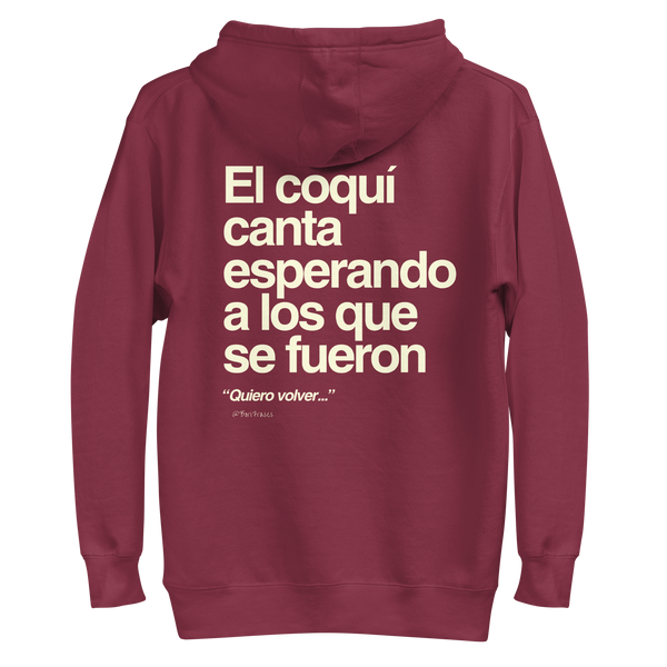 Abrigo hecho para boricuas en Puerto Rico y la diáspora, con el coquí taíno y una frase. Hoodie made for Boricuas inside and outside Puerto Rico, with the taino coqui frog and a quote.