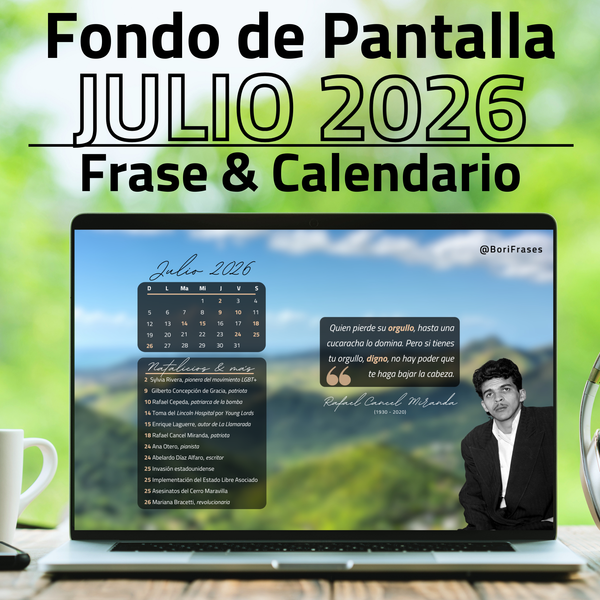 Fondo de pantalla (desktop wallpaper) con frase e imagen del revolucionario Rafael Cancel Miranda