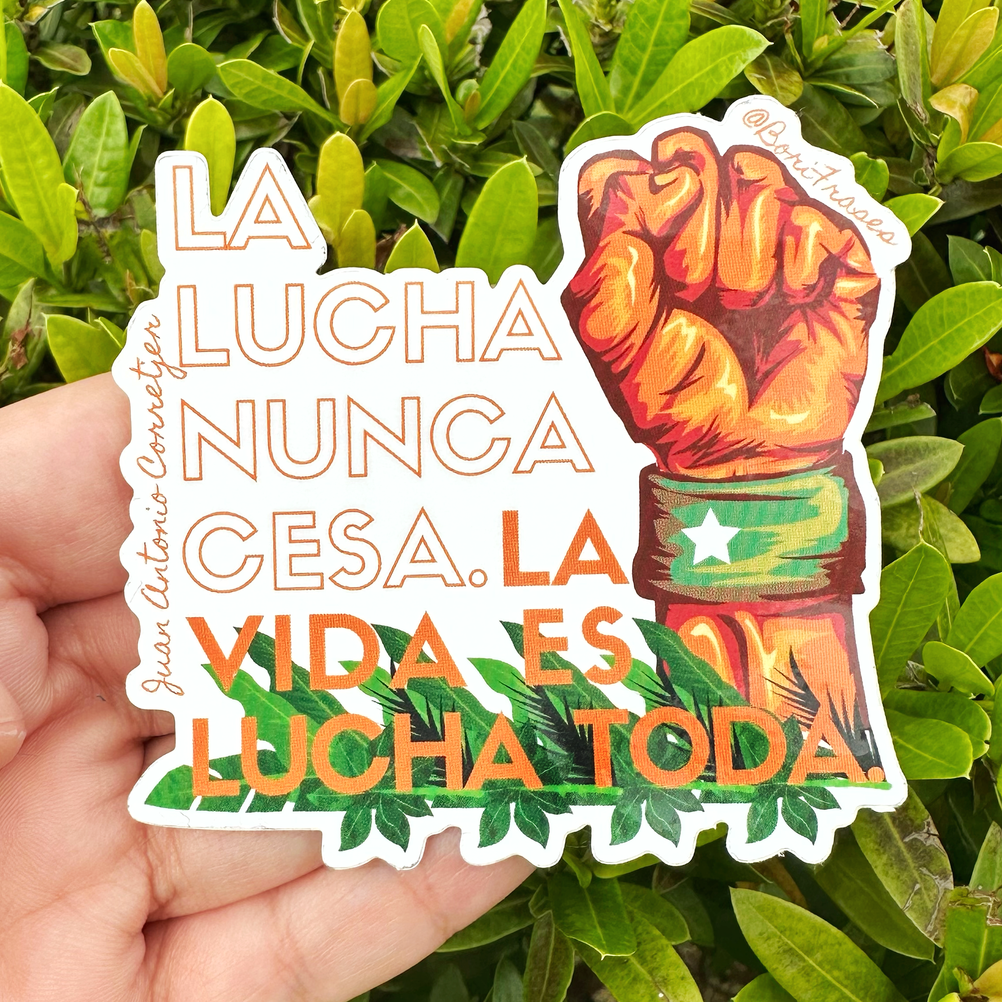 Sticker con frase La Vida es lucha toda del poeta de Puerto Rico: Juan Antonio Corretjer.