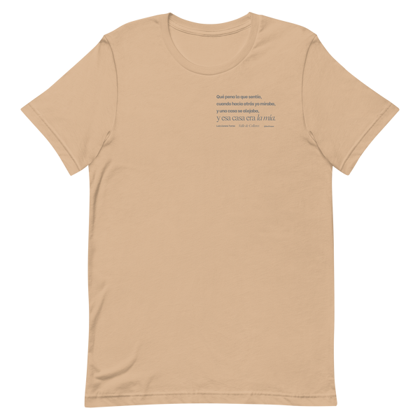 Camisa (t-shirt) hecha para boricuas en la diáspora. Poema "Valle de Collores":"Qué pena la que sentía,cuando hacia atrás yo miraba,y una casa se alejaba,y esa casa era la mía."