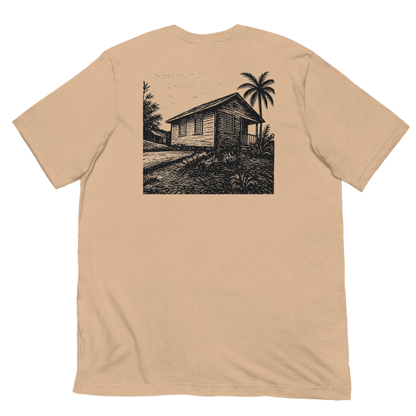 Camisa (t-shirt) hecha para boricuas en la diáspora. Poema "Valle de Collores":"Qué pena la que sentía,cuando hacia atrás yo miraba,y una casa se alejaba,y esa casa era la mía."