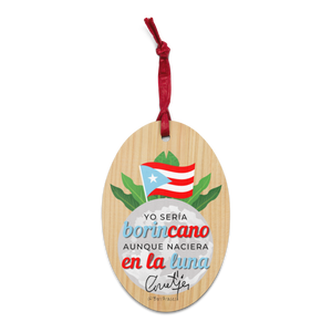 Adorno Magneto con frase de Boricua en la Luna de Juan Antonio Corretjer para la navidad en Puerto Rico
