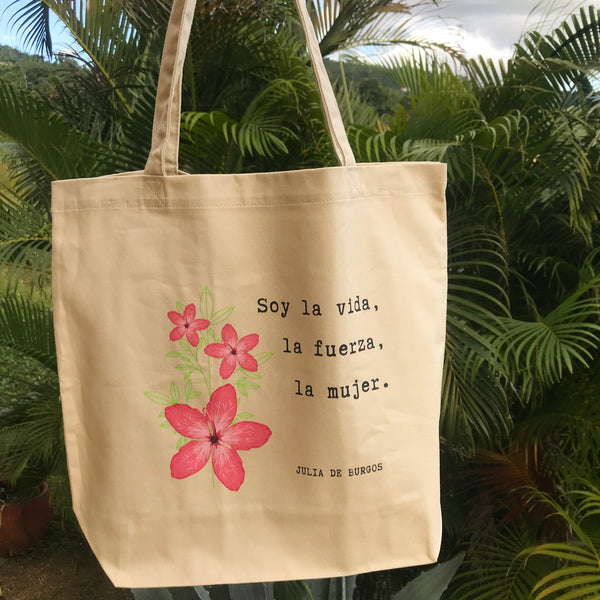 Eco Tote Bag con frase de la poeta feminista puertorriqueña, Julia De Burgos