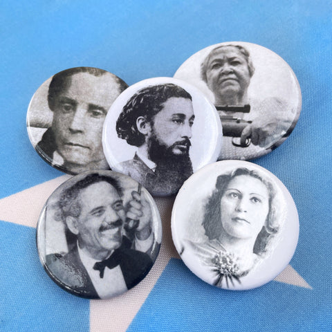 Pins de patriotas de Puerto Rico: Julia De Burgos, Betances, Albizu, Blanca Canales, Mariana Bracetti