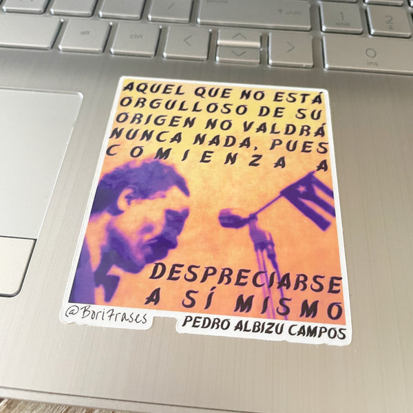 Taza boricua con frase de Pedro Albizu Campos, revolucionario de Puerto Rico Sticker with Pedro Albizu quote