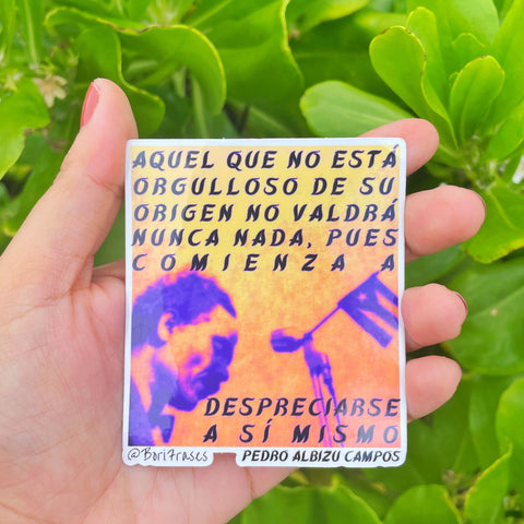 Taza boricua con frase de Pedro Albizu Campos, revolucionario de Puerto Rico Sticker with Pedro Albizu quote