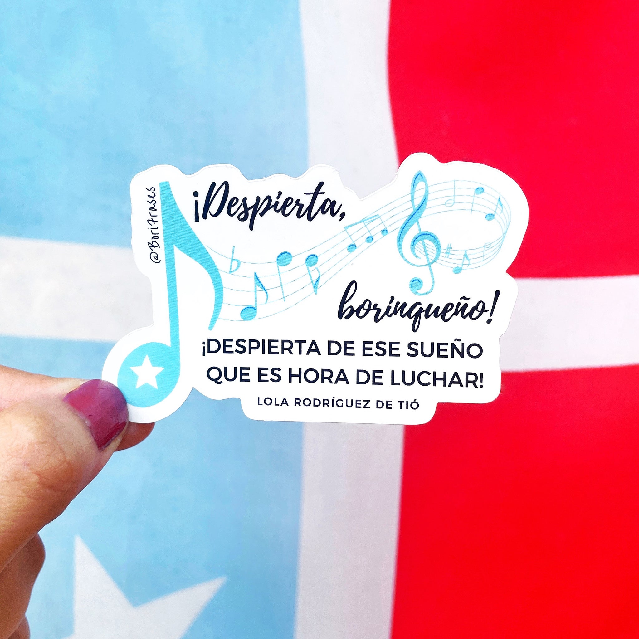 Sticker con versis del himno nacional original de Puerto Rico: La Borinqueña de Lola Rodríguez De Tió