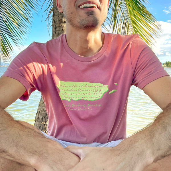 Camisa, tipo t-shirt, con una estrofa escrita por el poeta del barrio Borinquen de Caguas: José Gautier Benítez